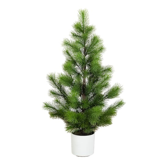 Nearly Natural 4Ft Artificial Real Touch Masson Pine Christmas Tree in White Decorative Planter in Green | 4 ft | Michaels®